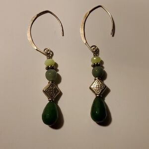 Elegant Green and Silver Dangle Earrings